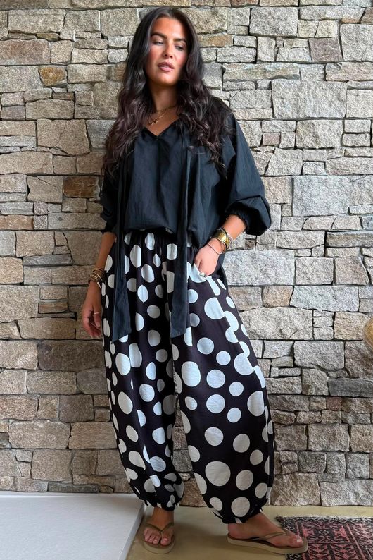Basso Big Dot Balloon Cuff Pant Black & White